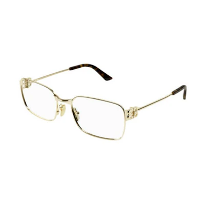 (Women) Balenciaga Gold Metal Square Optical Glasses with Logo. BB0340O