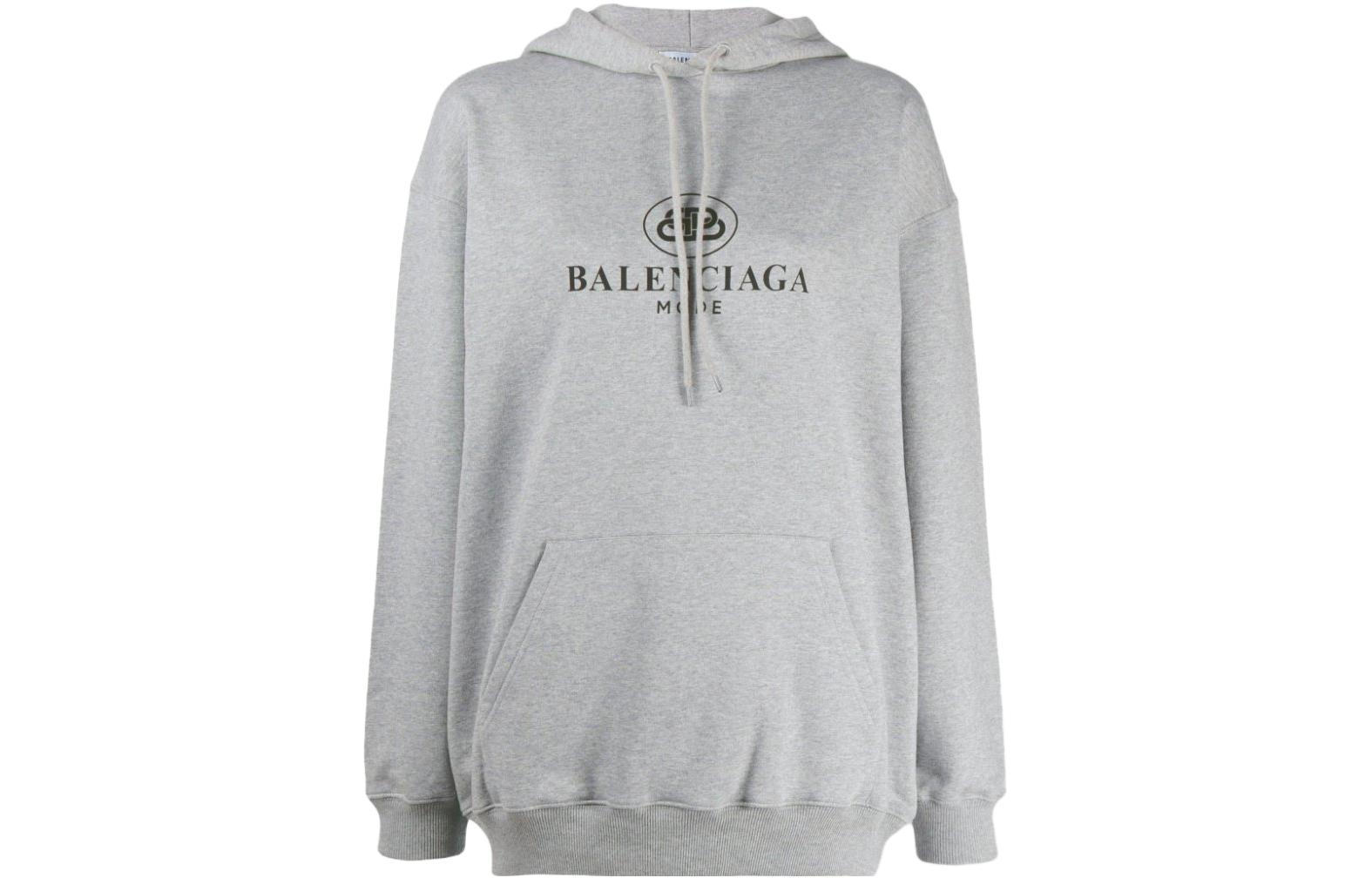 (Women) Balenciaga  Gray Loose Fit Hoodie with Logo Print and Drawstring. 570798TFV751300