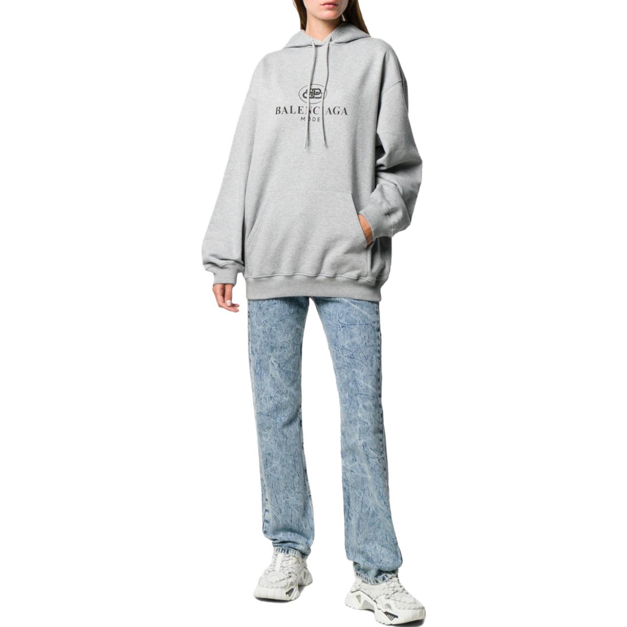 (Women) Balenciaga  Gray Loose Fit Hoodie with Logo Print and Drawstring. 570798TFV751300 圖 3