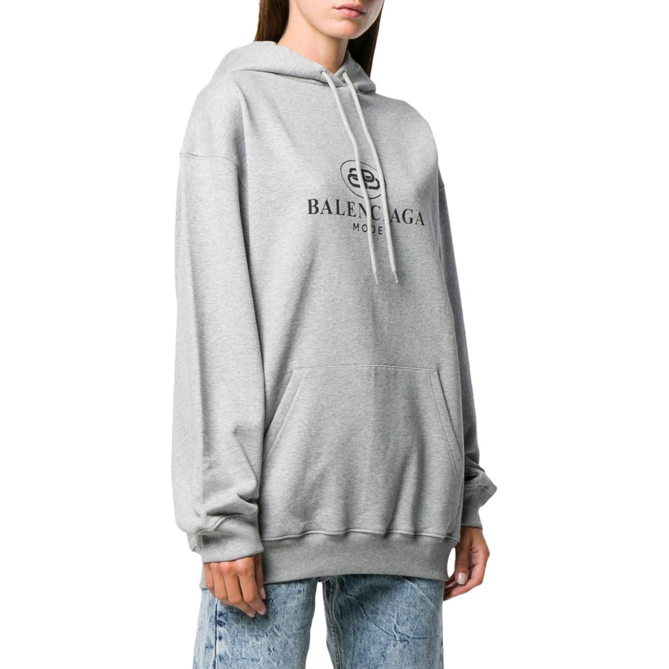 (Women) Balenciaga  Gray Loose Fit Hoodie with Logo Print and Drawstring. 570798TFV751300 圖 5