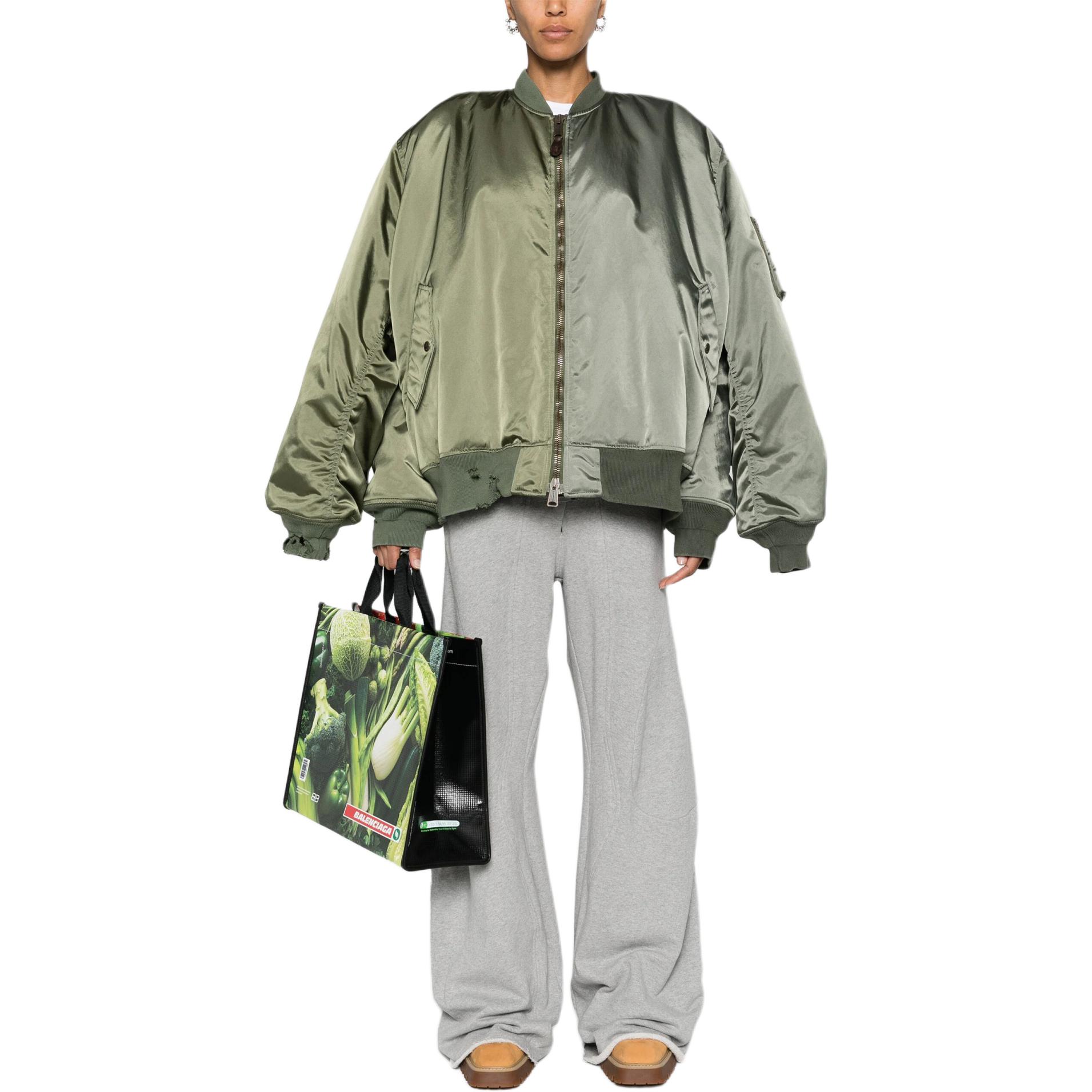 Shop (W) Balenciaga Hijau Jaket Zip-Up Fit Santai 790763TYD31