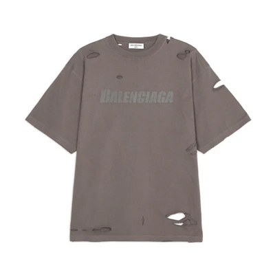 (Women) Balenciaga Grey Logo Print T-Shirt FW22 Casual Fit. 651795TKVB80718