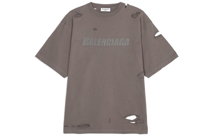 (Women) Balenciaga  Grey Logo Print T-Shirt FW22 Casual Fit. 651795TKVB80718 圖 2