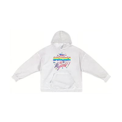 (Women) Balenciaga Grey Oversized Hoodie with Multicolor Letter Print. 675003TMVH49012