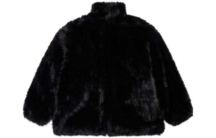 (Women) Balenciaga  High-Neck Logo Faux Fur Jacket Black. 768980TPQ231000 圖 2