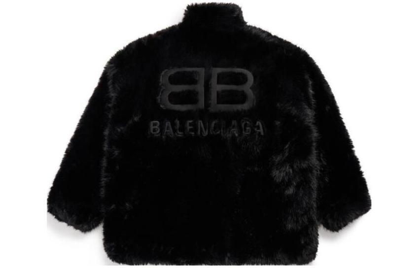(Women) Balenciaga  High-Neck Logo Faux Fur Jacket Black. 768980TPQ231000 圖 3