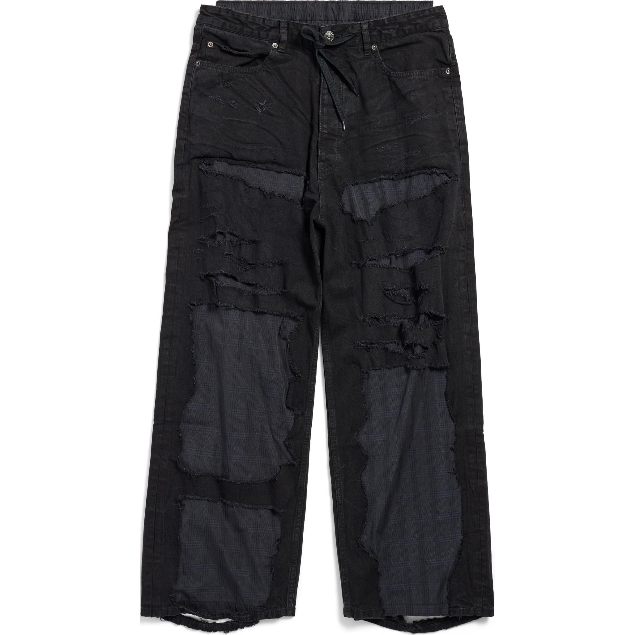 (Women) Balenciaga  High-Waist Distressed Patchwork Casual Pants Black. 794216TQW541071