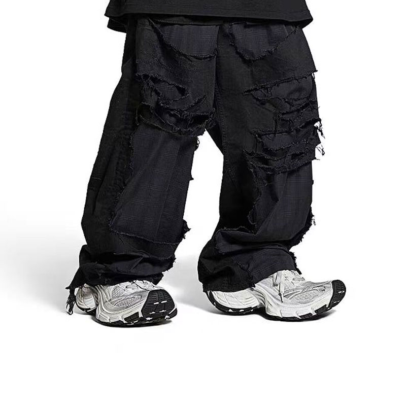 Shop (W) 발렌시아가 하이웨이스트 빈티지 패치워크 캐주얼 팬츠 블랙. 794216TQW541071