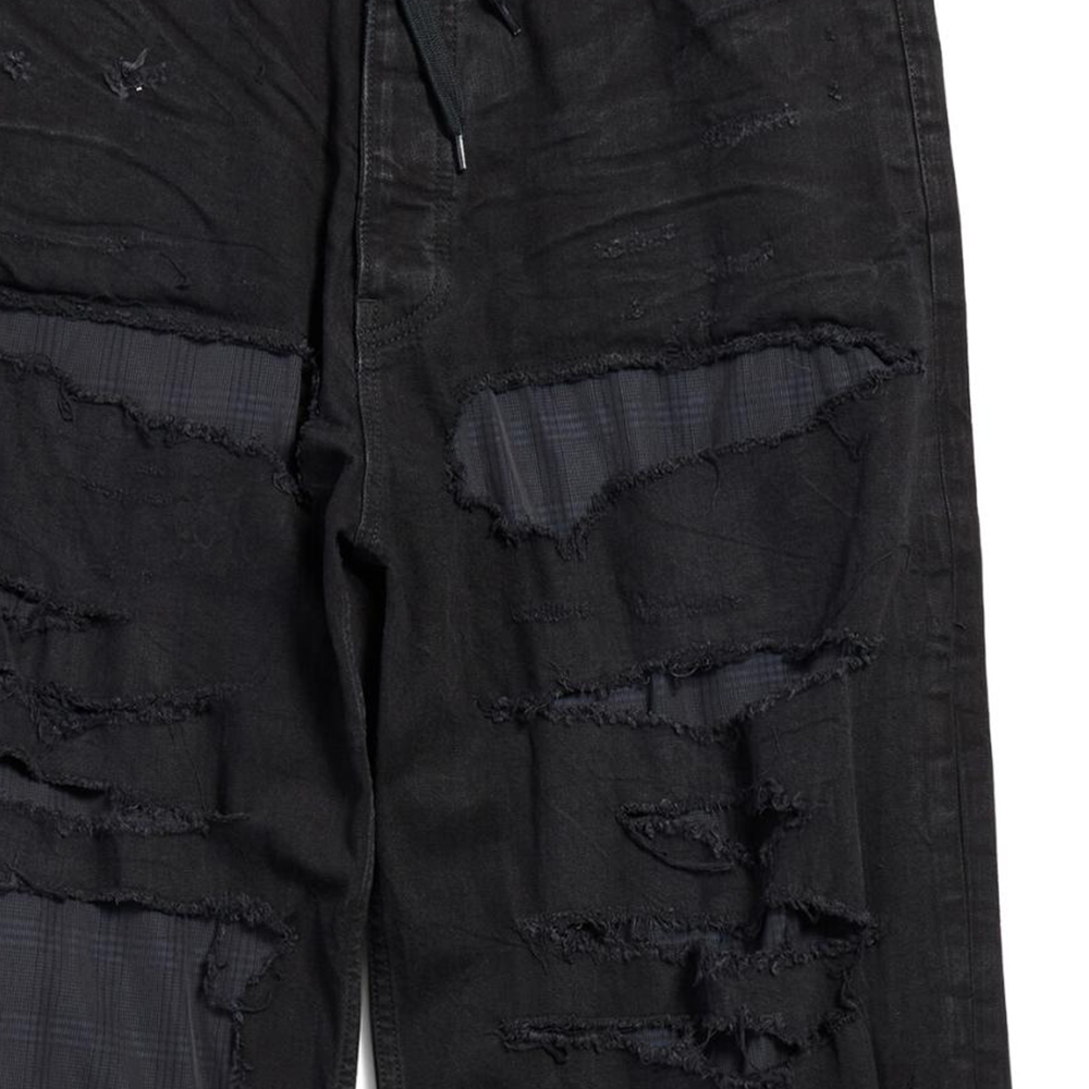 Sizing (W) 발렌시아가 하이웨이스트 빈티지 패치워크 캐주얼 팬츠 블랙. 794216TQW541071