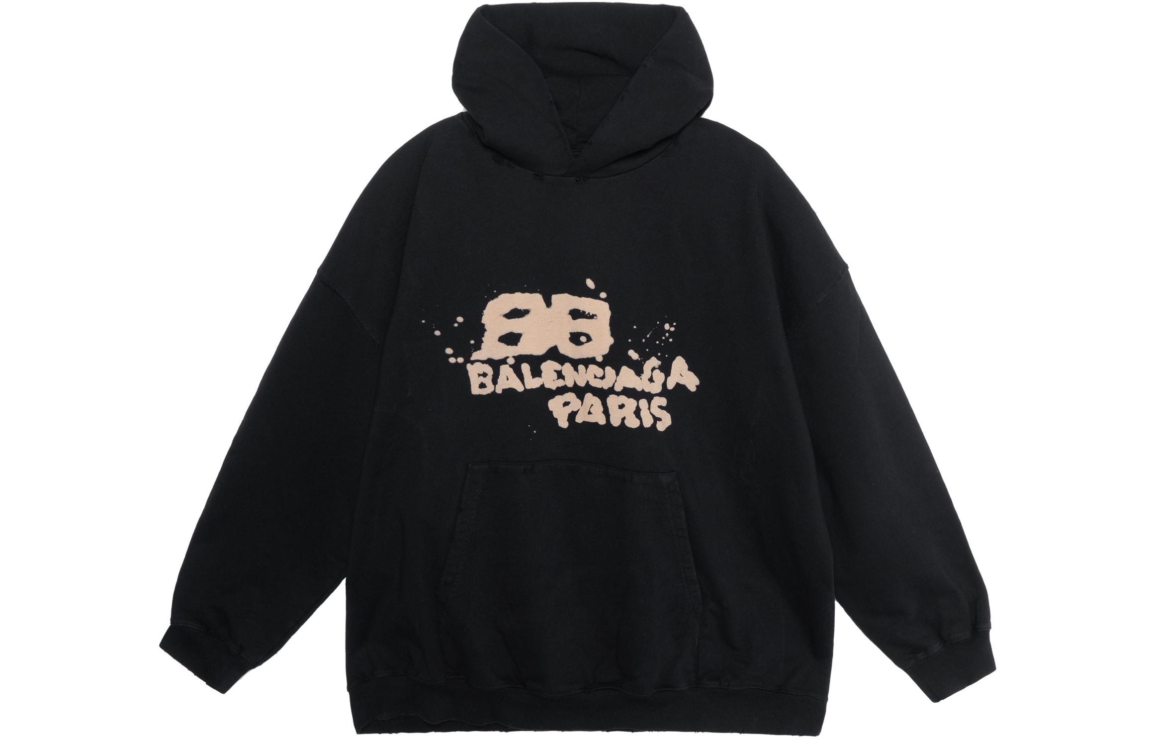 Buy (Women) Balenciaga  Hoodie Black with Logo Print Long Sleeve Pullover. 620947TNVQ11059