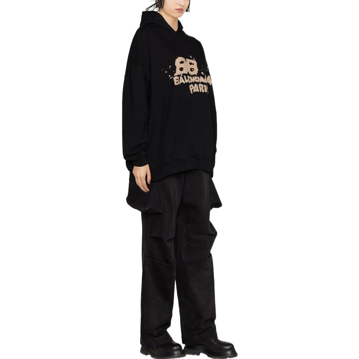 Details for (Women) Balenciaga  Hoodie Black with Logo Print Long Sleeve Pullover. 620947TNVQ11059