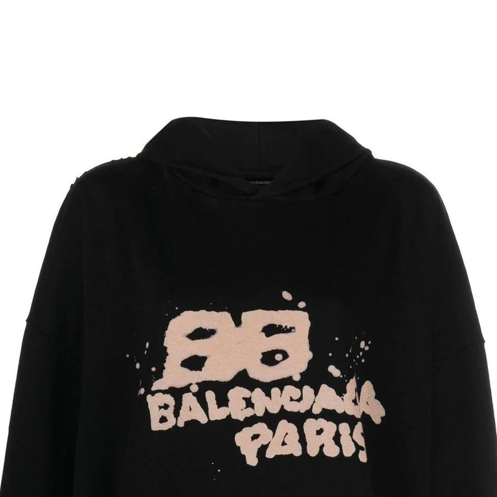 Sizing (Women) Balenciaga  Hoodie Black with Logo Print Long Sleeve Pullover. 620947TNVQ11059