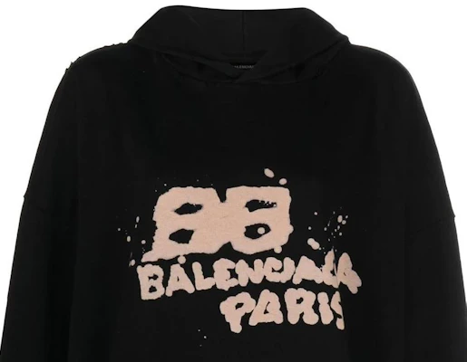 (Women) Balenciaga Hoodie Black with Logo Print Long Sleeve Pullover. 620947TNVQ11059 Sizing (Women) Balenciaga Hoodie Black with Logo Print Long Sleeve Pullover. 620947TNVQ11059