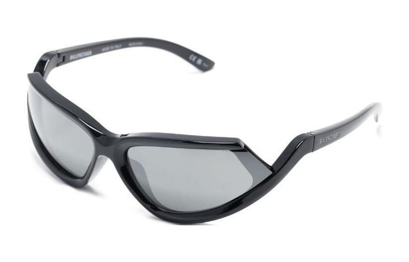 (Women) Balenciaga  Irregular Black Sunglasses with Logo Print Temples. BB0289S