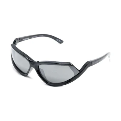(Women) Balenciaga Irregular Black Sunglasses with Logo Print Temples. BB0289S