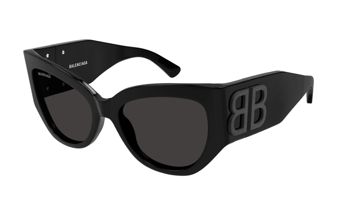 (Women) Balenciaga  Irregular Black Sunglasses with Logo, Recycled Acetate. BB0322S001