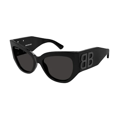 (Women) Balenciaga Irregular Black Sunglasses with Logo, Recycled Acetate. BB0322S001
