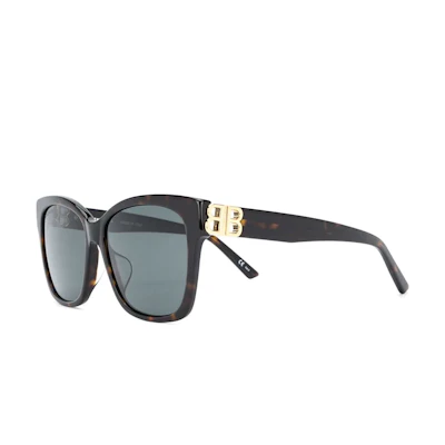 (Women) Balenciaga Irregular Shaped Black Acetate Sunglasses with Logo Cutout BB0102SA