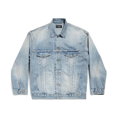 (Women) Balenciaga Light Blue Denim Jacket SS23 Single-Breasted Long Sleeve. 773617TPW534868