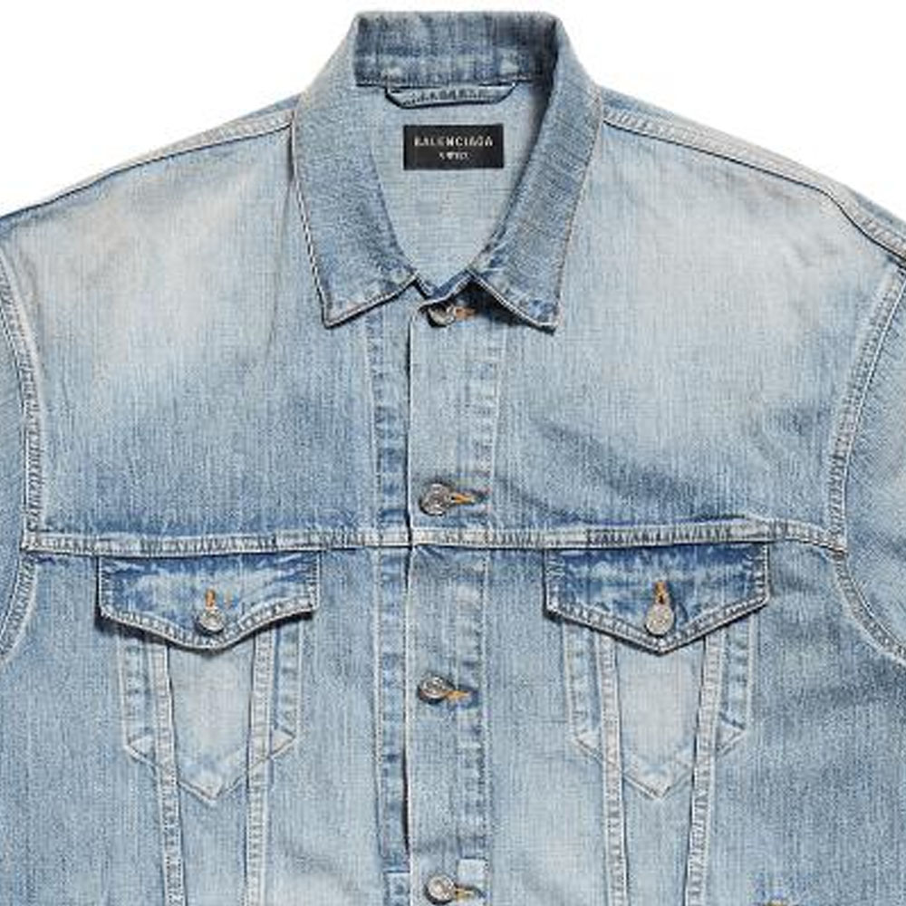 Sizing (W) 발렌시아가 라이트 블루 데님 재킷 SS23 싱글브레스트 긴소매. 773617TPW534868