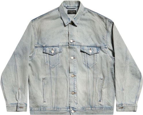 (W) バレンシアガ ライトブルー レタープリント デニムジャケット カラー&ボタン付き 767951TDW144016 Buy (W) バレンシアガ ライトブルー レタープリント デニムジャケット カラー&ボタン付き 767951TDW144016