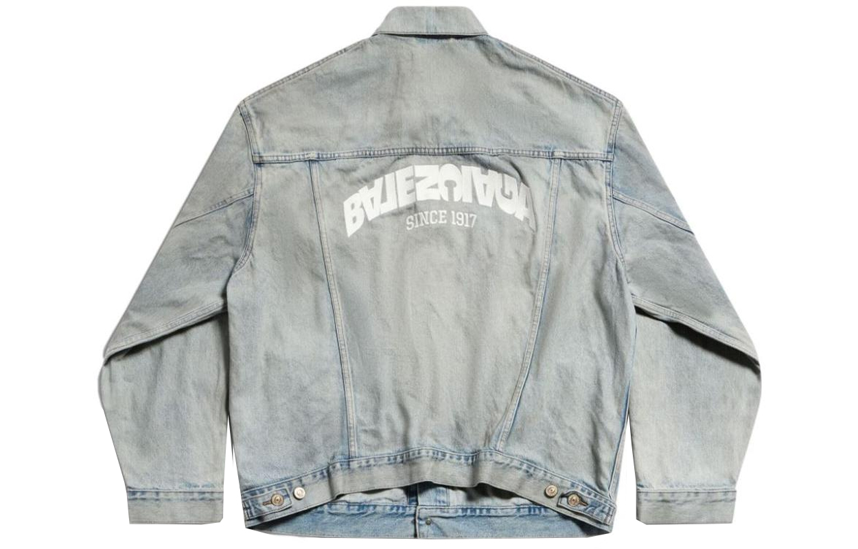 Lookbook (W) バレンシアガ ライトブルー レタープリント デニムジャケット カラー＆ボタン付き 767951TDW144016