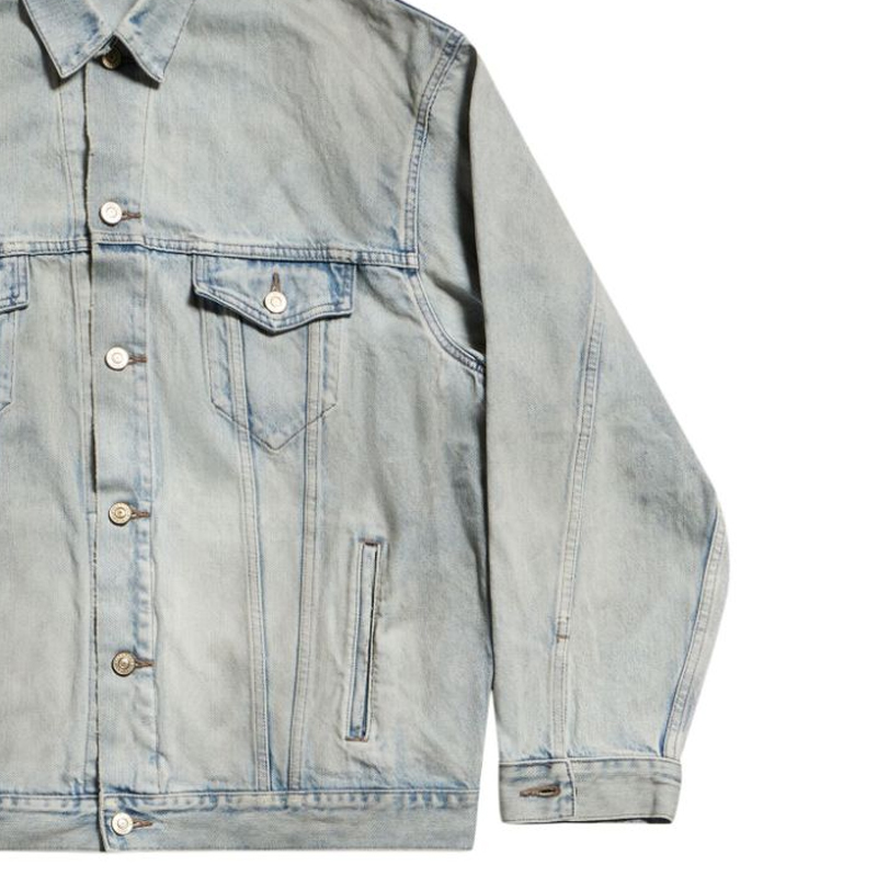 Sizing (W) バレンシアガ ライトブルー レタープリント デニムジャケット カラー＆ボタン付き 767951TDW144016