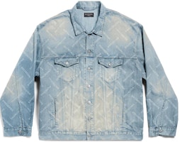 (Women) Balenciaga Light Blue Monogram Denim Jacket Regular Fit Spring Outerwear 773616TPW534868 (Women) Balenciaga Light Blue Monogram Denim Jacket Regular Fit Spring Outerwear 773616TPW534868