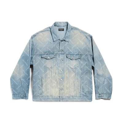 (Women) Balenciaga Light Blue Monogram Denim Jacket Regular Fit Spring Outerwear 773616TPW534868