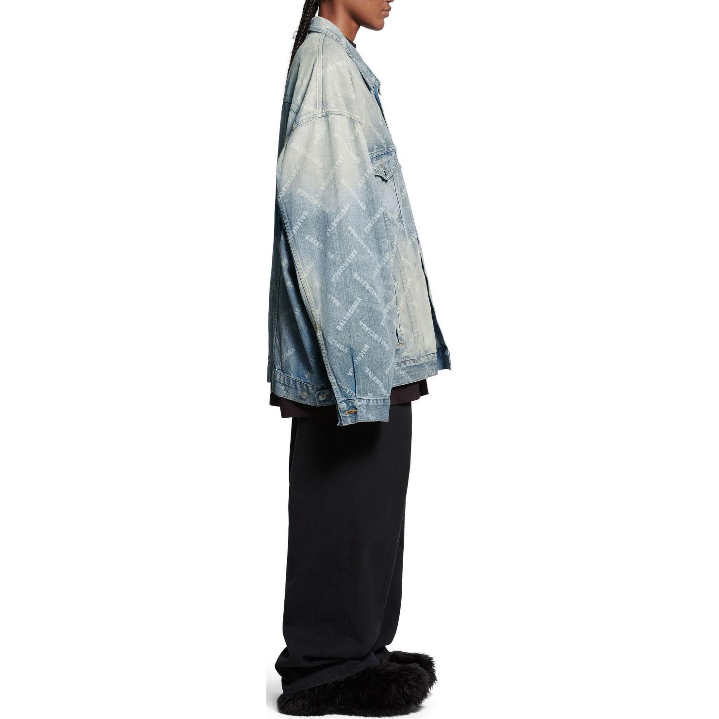 Details for (Women) Balenciaga  Light Blue Monogram Denim Jacket Regular Fit Spring Outerwear 773616TPW534868