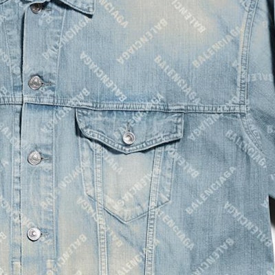 (Women) Balenciaga Light Blue Monogram Denim Jacket Regular Fit Spring Outerwear 773616TPW534868 Cheap (Women) Balenciaga Light Blue Monogram Denim Jacket Regular Fit Spring Outerwear 773616TPW534868