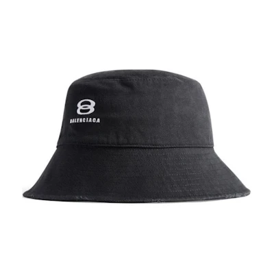 (Women) Balenciaga Logo Cotton Bucket Hat Black. 766865410B2