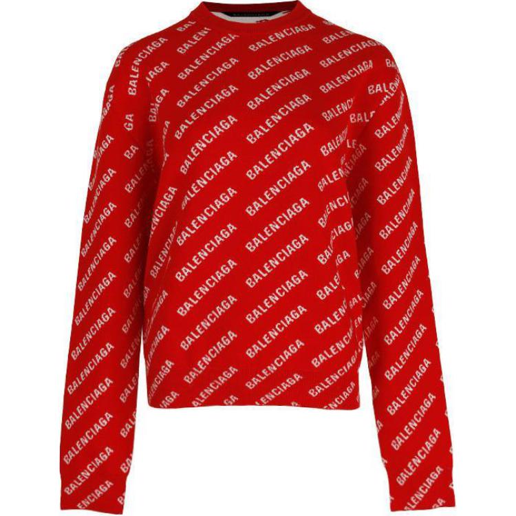 Buy (Women) Balenciaga  Logo Intarsia Knit Pullover Sweater Red 704428T32336090