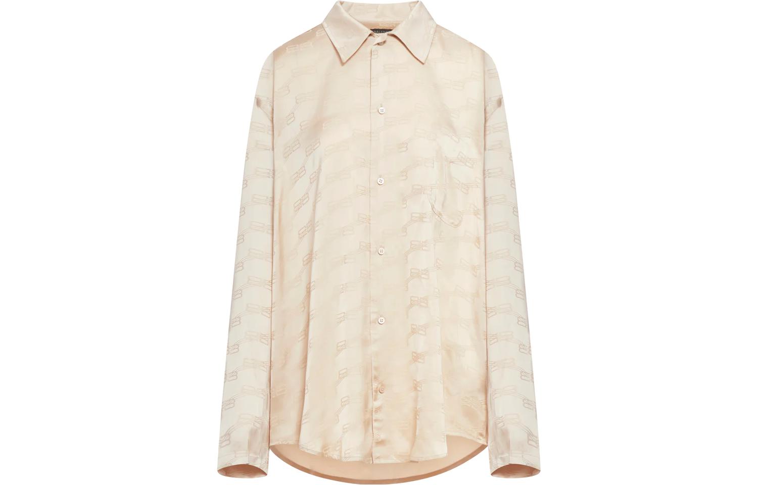 (Women) Balenciaga  Logo Print Oversized Long Sleeve Shirt Off-White. 681631TMO681975