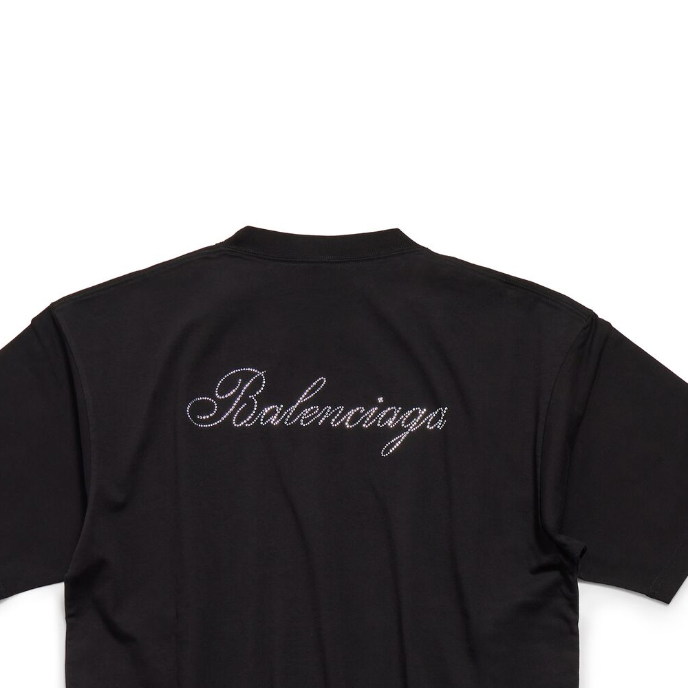 Sizing (Women) Balenciaga  Logo Rhinestone Oversized T-Shirt Black FW23 Relaxed Fit 641655TPVP71000