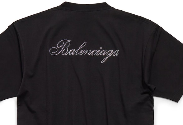 (Women) Balenciaga Logo Rhinestone Oversized T-Shirt Black FW23 Relaxed Fit 641655TPVP71000 Sizing (Women) Balenciaga Logo Rhinestone Oversized T-Shirt Black FW23 Relaxed Fit 641655TPVP71000