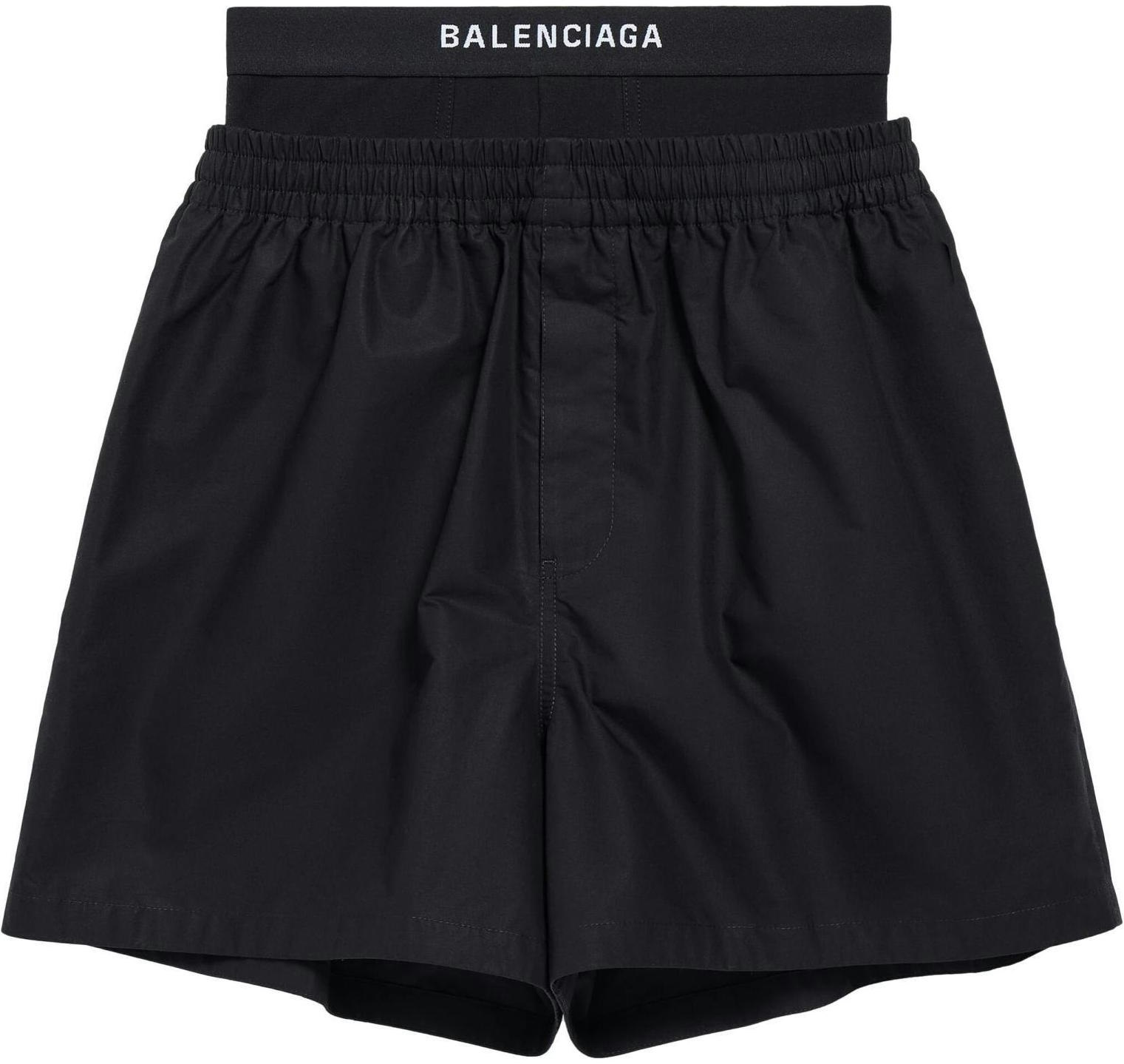 women-balenciaga-loose-fit-obsidian-black-logo-layered-shorts-ss-24-791054-tnm-601000