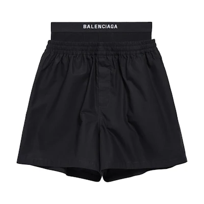 (Women) Balenciaga Loose Fit Obsidian Black Logo Layered Shorts SS24. 791054TNM601000