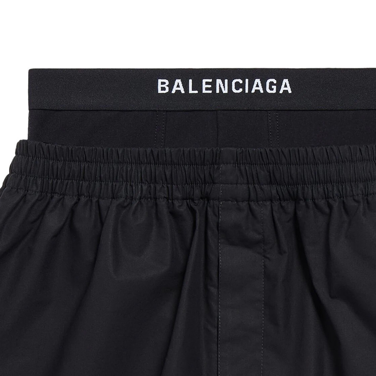 Shop (W) 巴黎世家宽松款黑曜石黑色Logo叠穿短裤SS24. 791054TNM601000