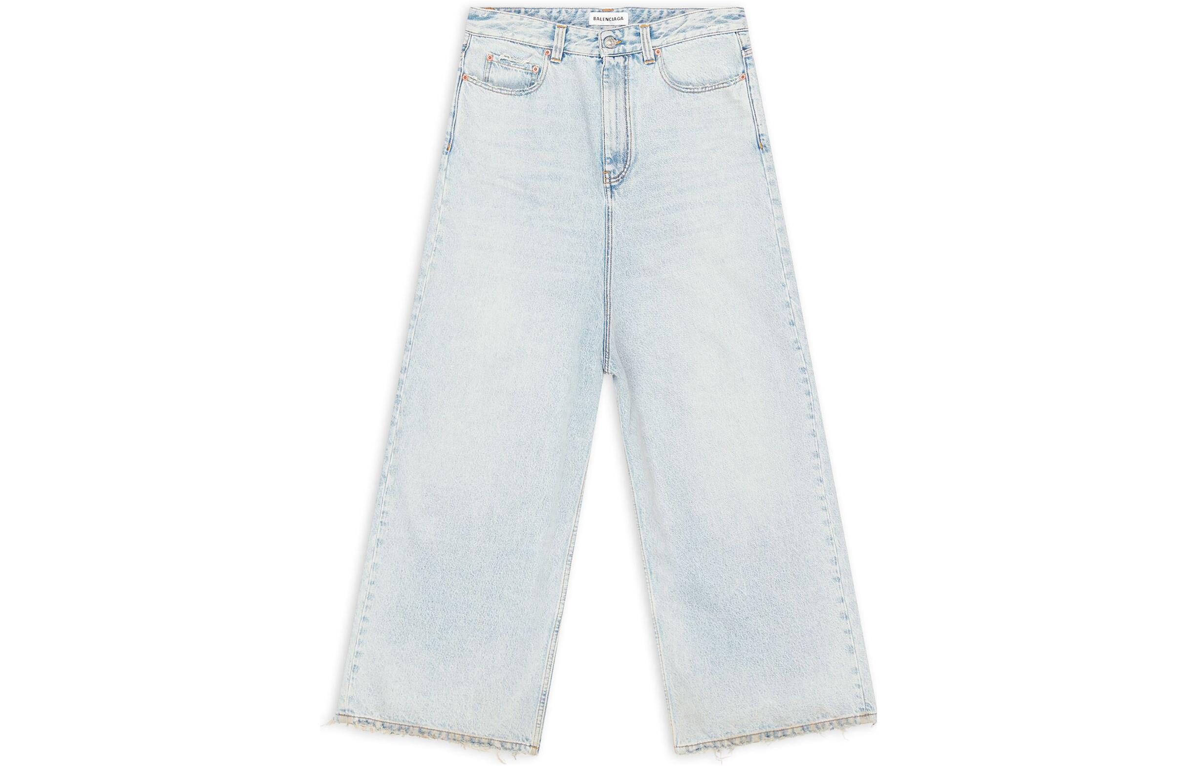 (Women) Balenciaga  Loose Fit Raw Hem Straight-Leg Jeans Blue 706652TDW140482