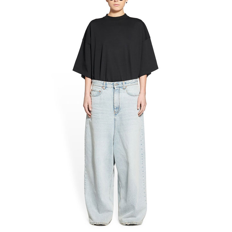 (Women) Balenciaga  Loose Fit Raw Hem Straight-Leg Jeans Blue 706652TDW140482 圖 4