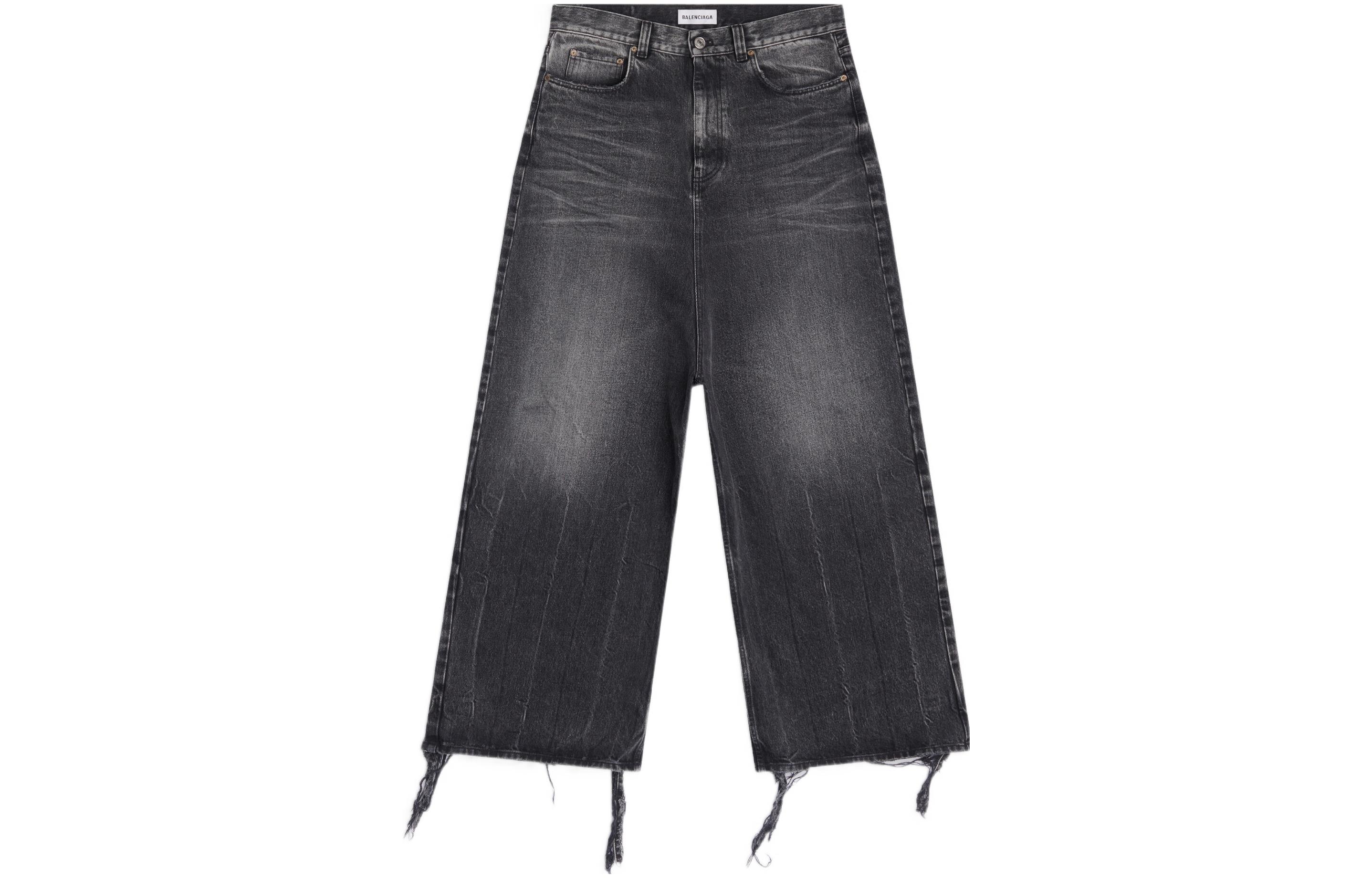 (Women) Balenciaga  Low Crotch Distressed Loose Jeans Black. 697886TBP471090
