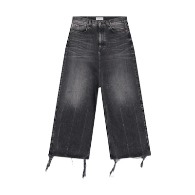 (Women) Balenciaga Low Crotch Distressed Loose Jeans Black. 697886TBP471090