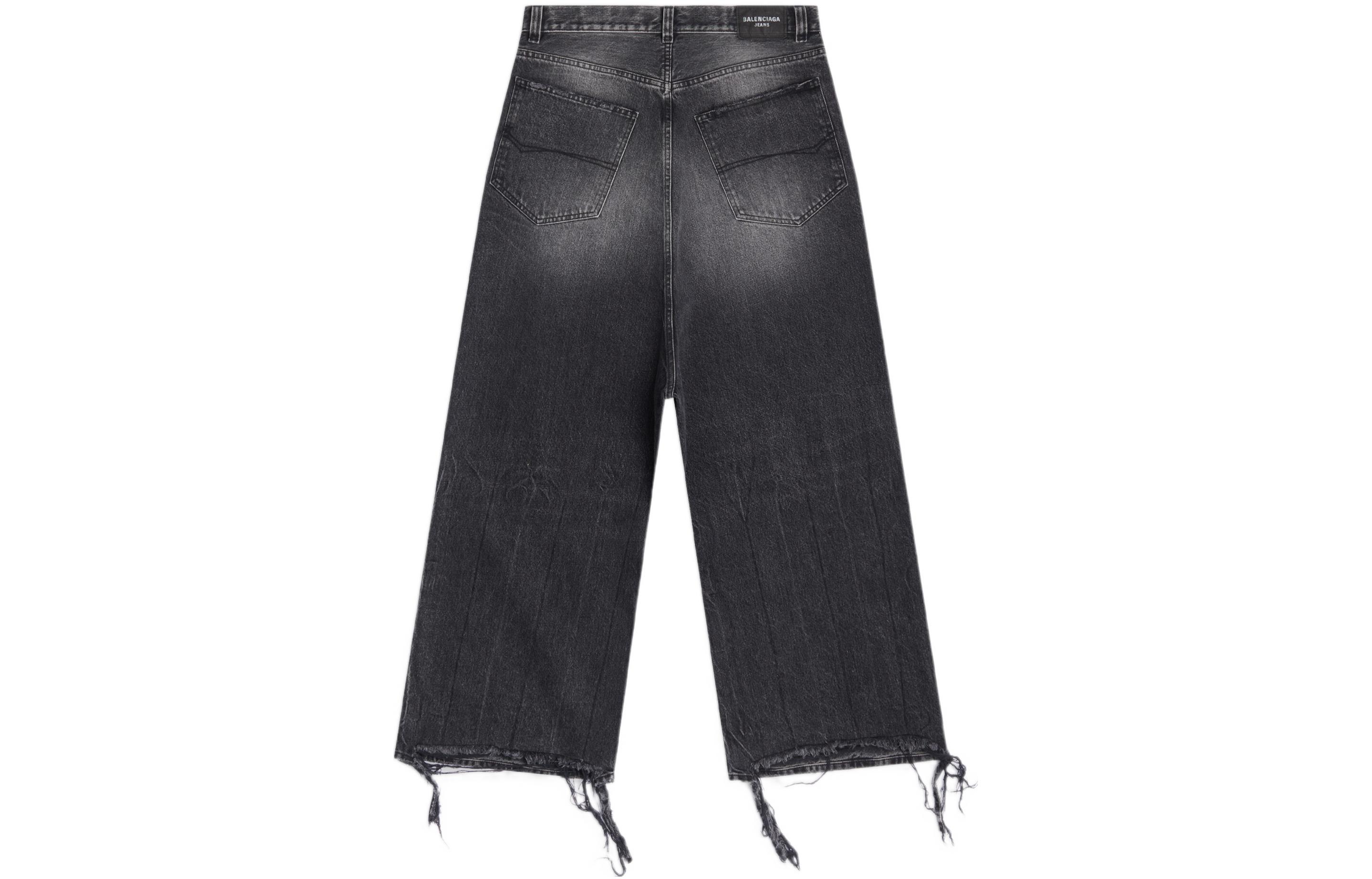 Lookbook (W) 발렌시아가 로우 크로치 디스트레스드 루즈 진 블랙. 697886TBP471090