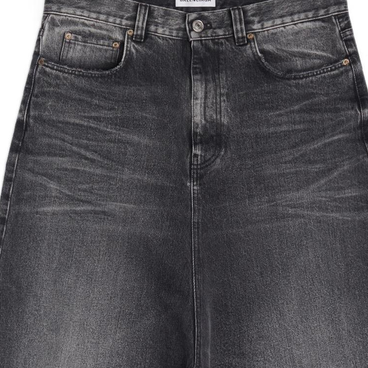 Sizing (W) 발렌시아가 로우 크로치 디스트레스드 루즈 진 블랙. 697886TBP471090