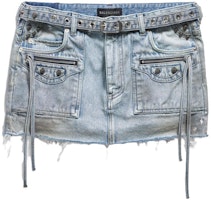 (Women) Balenciaga Mini Denim Skirt with Frayed Belt Blue Regular Fit. 764534TDW144016 (Women) Balenciaga Mini Denim Skirt with Frayed Belt Blue Regular Fit. 764534TDW144016