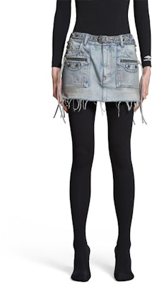 (W) 발렌시아가 미니 데님 스커트 프레이드 벨트 블루 레귤러 핏. 764534TDW144016 Lookbook (W) 발렌시아가 미니 데님 스커트 프레이드 벨트 블루 레귤러 핏. 764534TDW144016