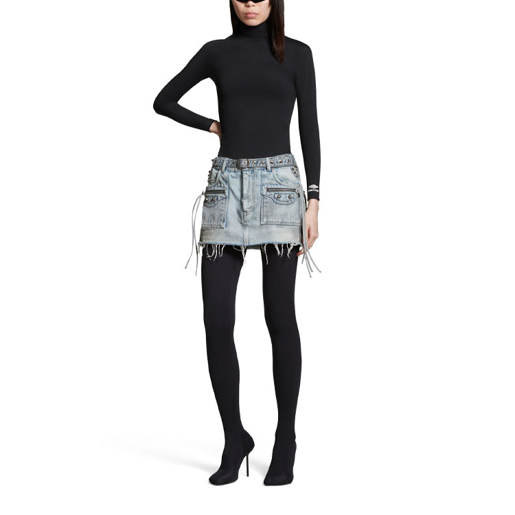 Shop (W) 발렌시아가 미니 데님 스커트 프레이드 벨트 블루 레귤러 핏. 764534TDW144016