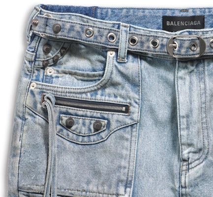 (W) 발렌시아가 미니 데님 스커트 프레이드 벨트 블루 레귤러 핏. 764534TDW144016 Sizing (W) 발렌시아가 미니 데님 스커트 프레이드 벨트 블루 레귤러 핏. 764534TDW144016