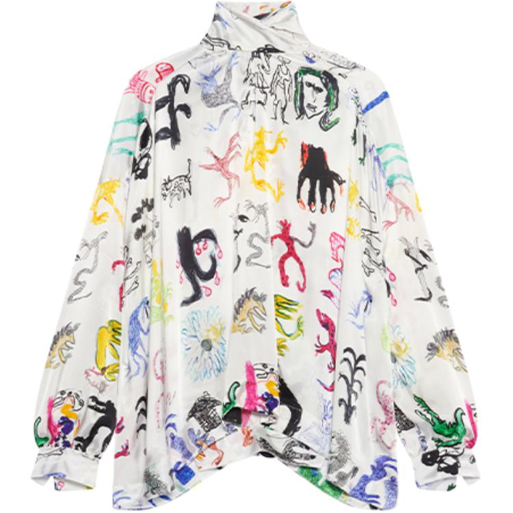 (Women) Balenciaga  Multicolor High Neck Printed Long Sleeve Shirt Regular Fit. 595072TLL559000